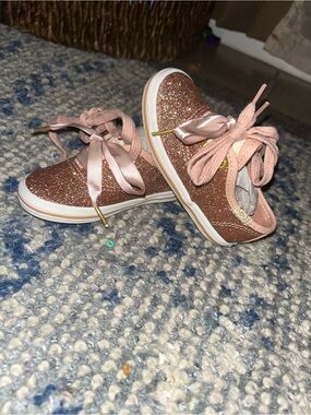 kate spade Rose Gold Glitter Kids' Sneakers with Satin Laces